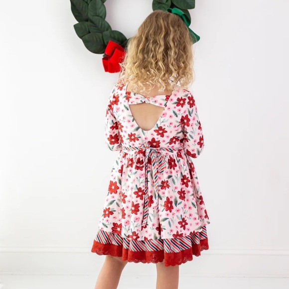 NWT Cheeky Plum Myra Dress 6-12M Poinsettia Parade Red & White Floral - Picture 3 of 12